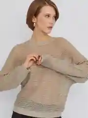 Бежевый женский вязаный джемпер, с люрексом
