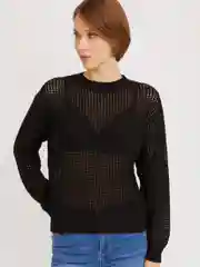 Черный женский ажурный вязаный джемпер