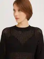 Черный женский ажурный вязаный джемпер