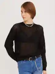 Черный женский ажурный вязаный джемпер
