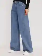 Синий женские джинсы Wide, с разрезами