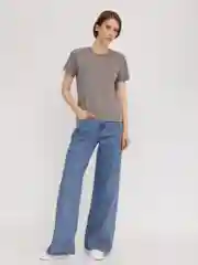 Синий женские джинсы Wide, с разрезами