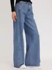 Синий женские джинсы Wide, с разрезами