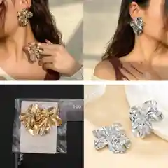 Женские серьги мятые в форме цветка металлические