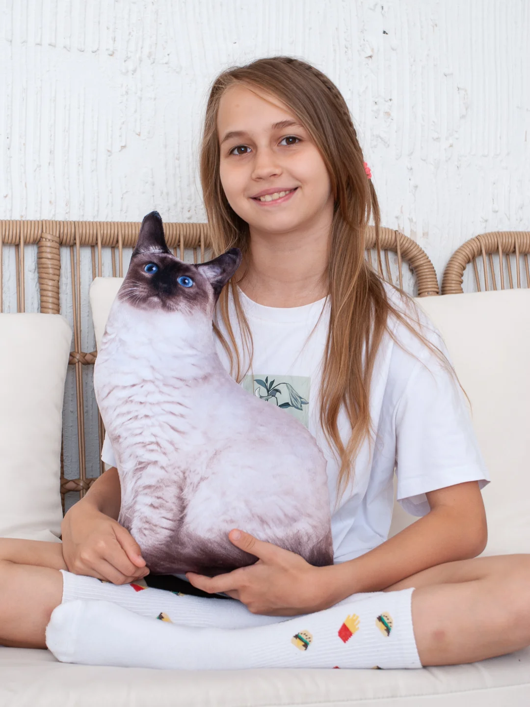 Бежевый меланж мягкая подушка Кошка/Кот, реалистичная