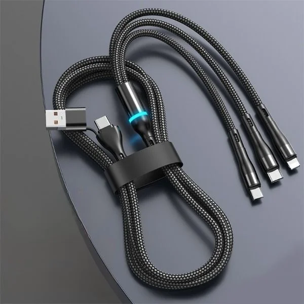 Черный usb кабель для зарядки iPhone, Type-C и micro-USB / шнур Айфон и Андроид универсальный