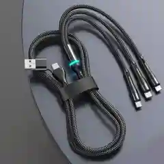 Черный usb кабель для зарядки iPhone, Type-C и micro-USB / шнур Айфон и Андроид универсальный