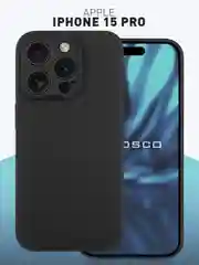 Черный чехол и стекло для Apple iPhone 15 Pro силиконовый ROSCO матовый тонкий с защитой камер