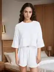 Белый пижама женская с шортами в рубчик, костюм домашний, спортивный