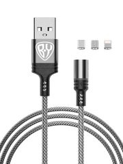 Кабель для зарядки Магнитный 3 в 1, iPhone / Micro USB /Type-C, 1 метр, 2.1 А, серый