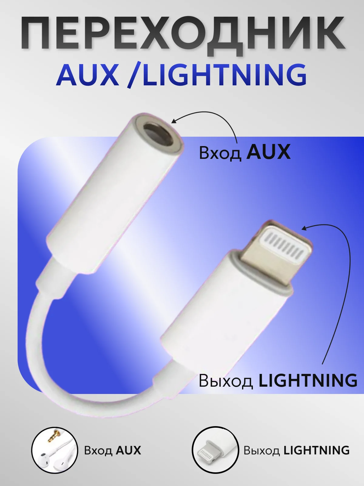 Белый переходник lightning aux для наушников iPhone/3.5 мм mini jack, аукс, адаптер для айфона