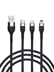 Кабель для зарядки 3 в 1 iPhone / Micro USB / Type-C, 1.5 метра, 2.1 А, тканевая оплётка