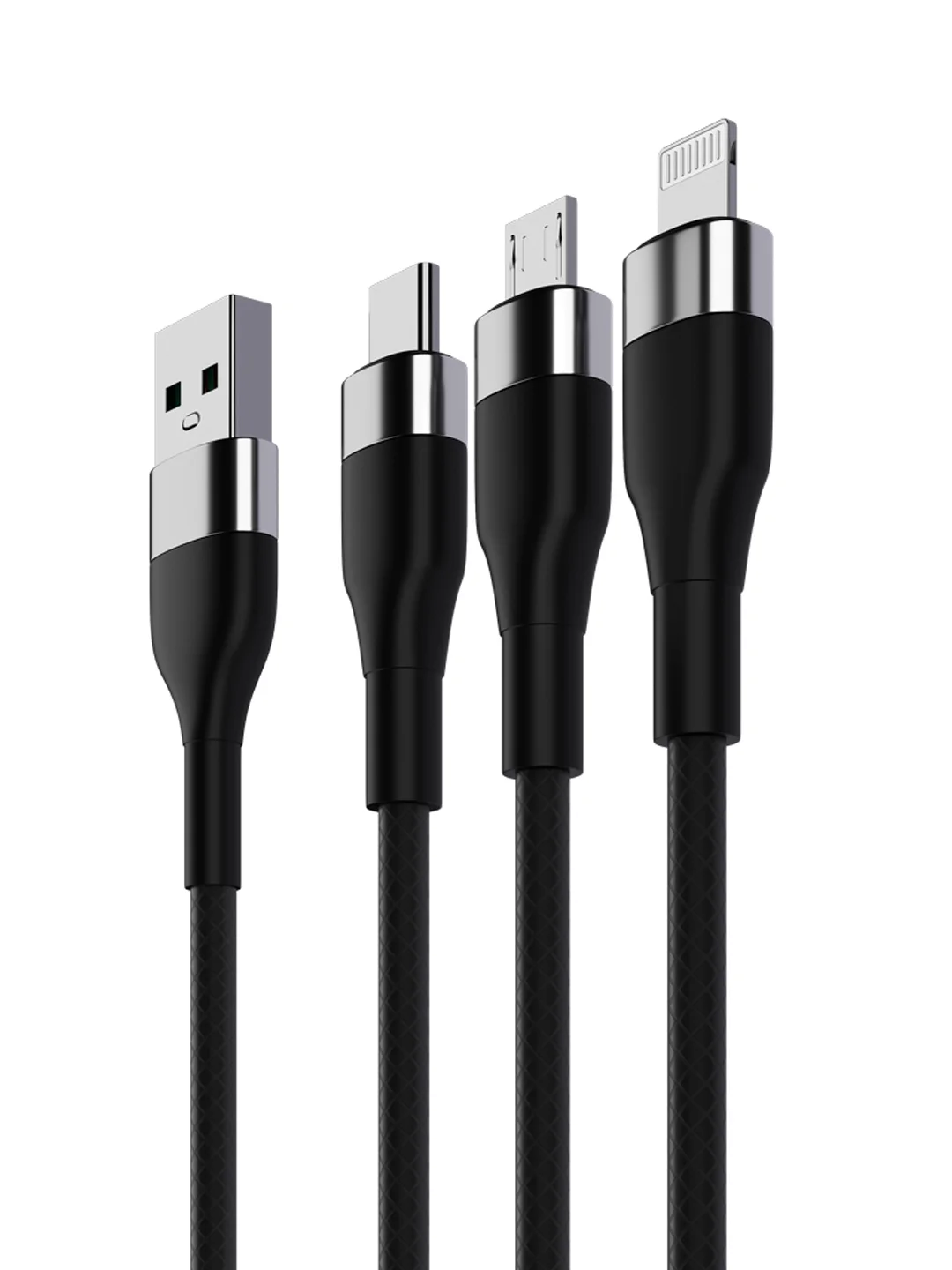 Кабель для зарядки 3 в 1 iPhone / Micro USB / Type-C, 1.5 метра, 2.1 А, тканевая оплётка