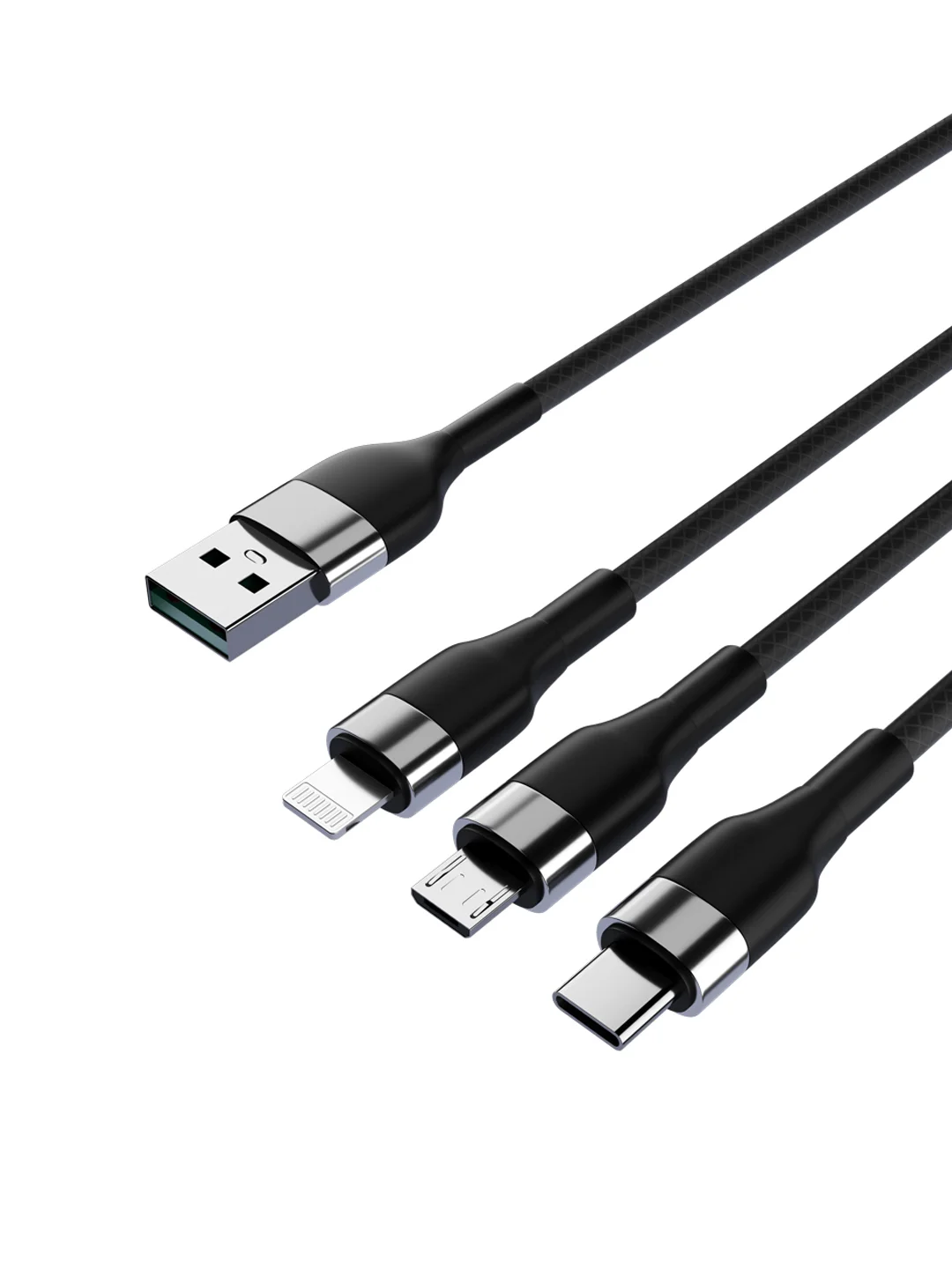 Кабель для зарядки 3 в 1 iPhone / Micro USB / Type-C, 1.5 метра, 2.1 А, тканевая оплётка