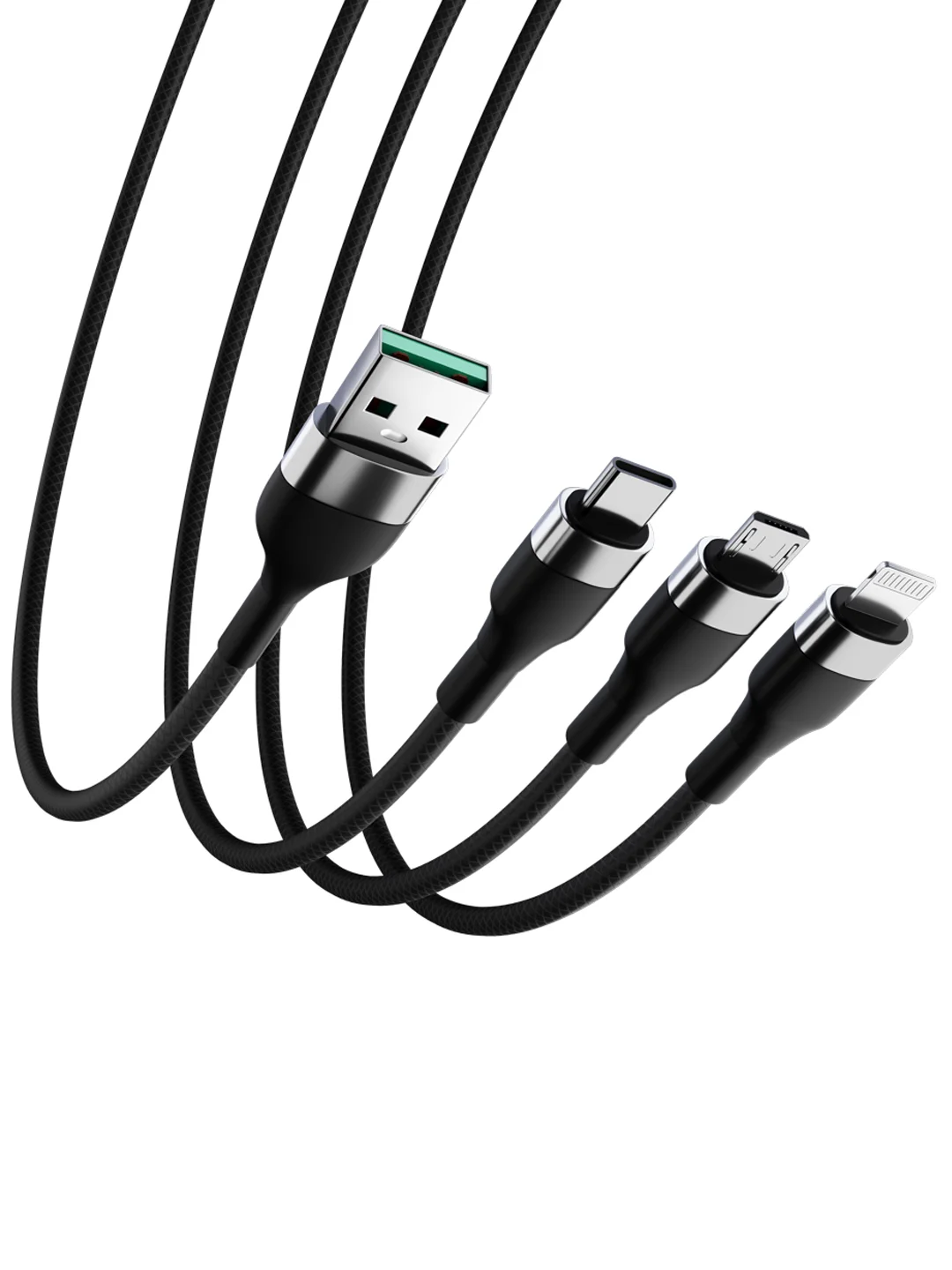 Кабель для зарядки 3 в 1 iPhone / Micro USB / Type-C, 1.5 метра, 2.1 А, тканевая оплётка