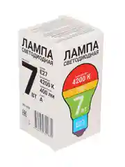 Лампа светодиодная А60 7 Вт, Е 27, 400 Лм, 4200 К, 175-245 В, Ra80, IRF 5%