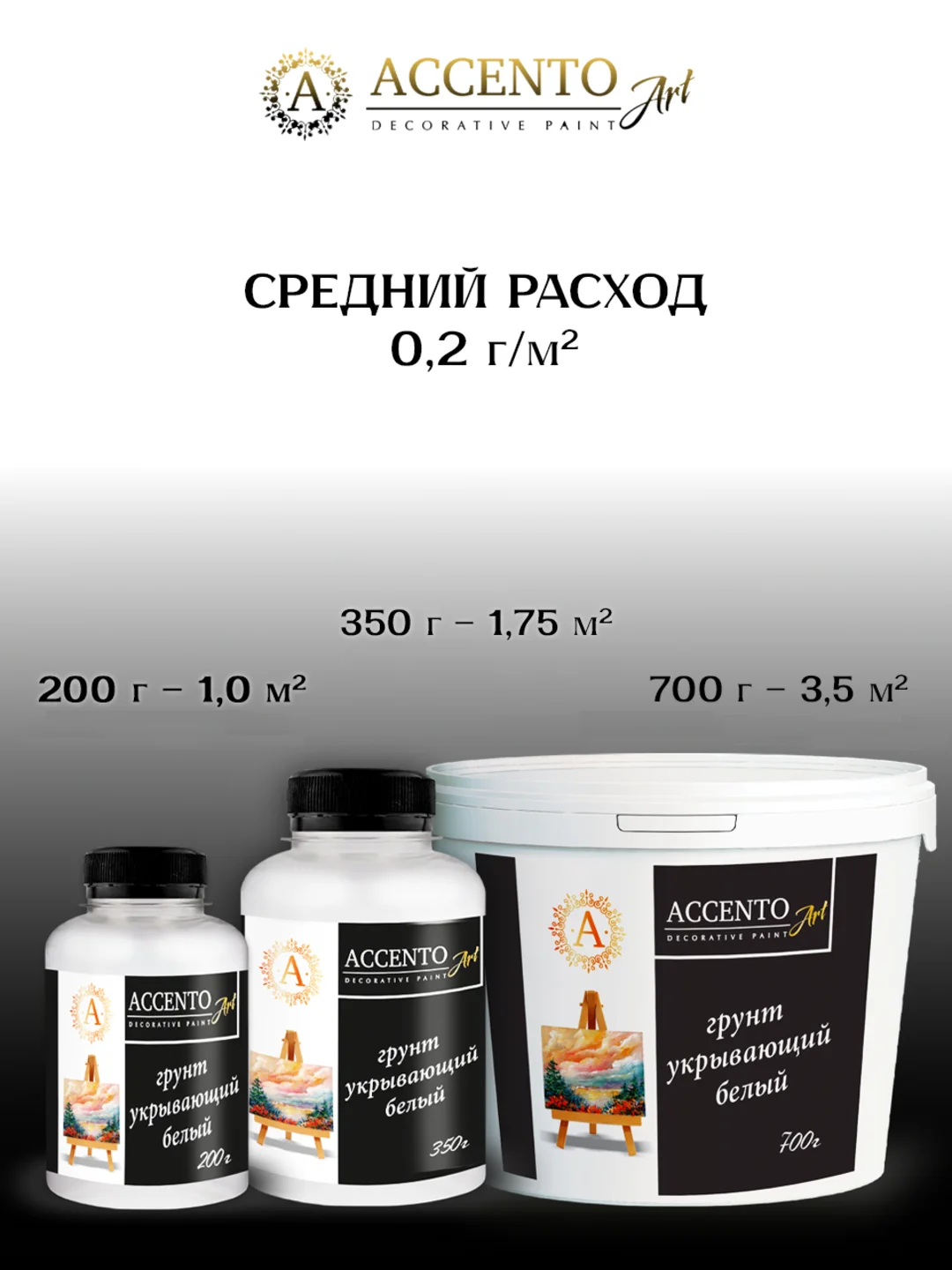 Грунт укрывающий акриловый БЕЛЫЙ для творчества, декора, живописи ТМ AccentO ART