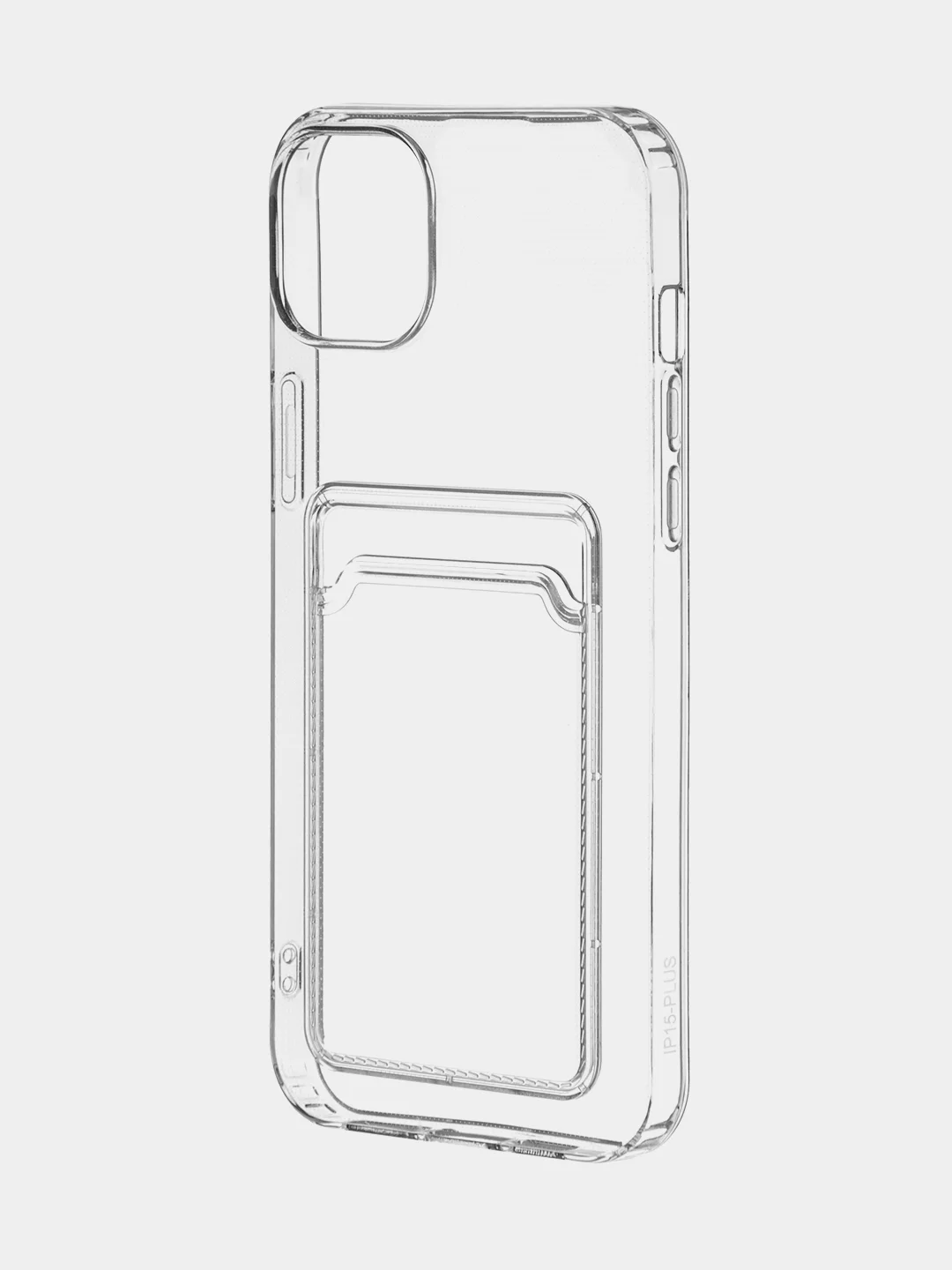 Прозрачный чехол для iPhone 15 Plus силиконовый ROSCO с карманом для карт и защитой камер, картхолдер