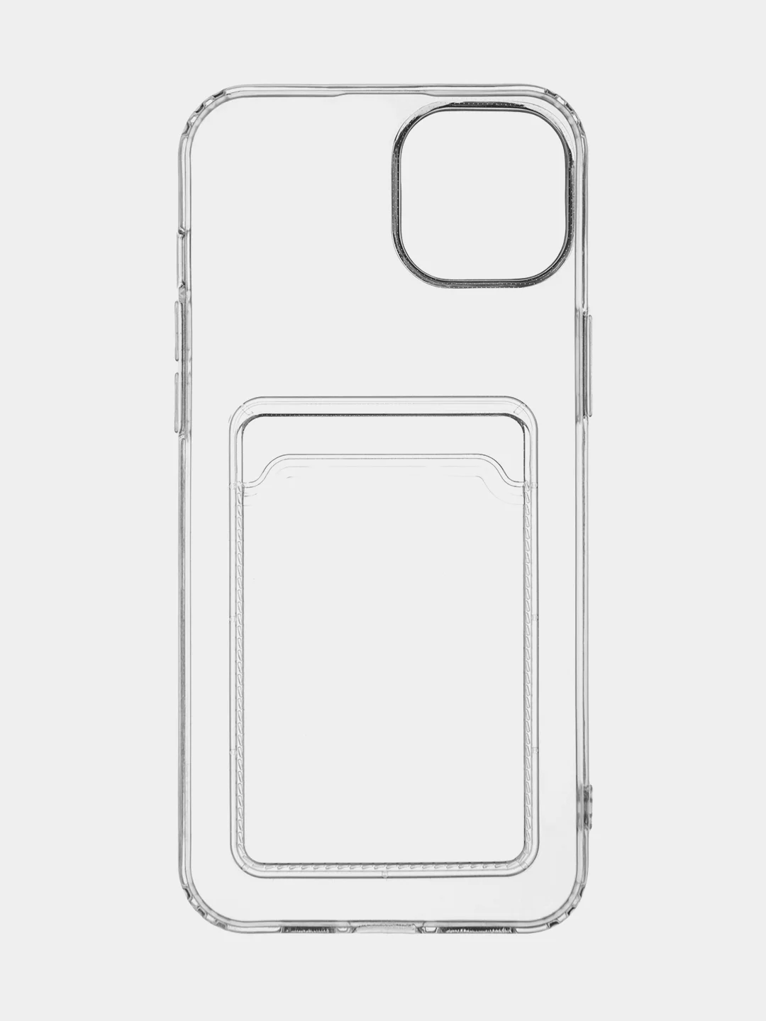 Прозрачный чехол для iPhone 15 Plus силиконовый ROSCO с карманом для карт и защитой камер, картхолдер