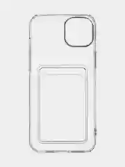 Прозрачный чехол для iPhone 15 Plus силиконовый ROSCO с карманом для карт и защитой камер, картхолдер