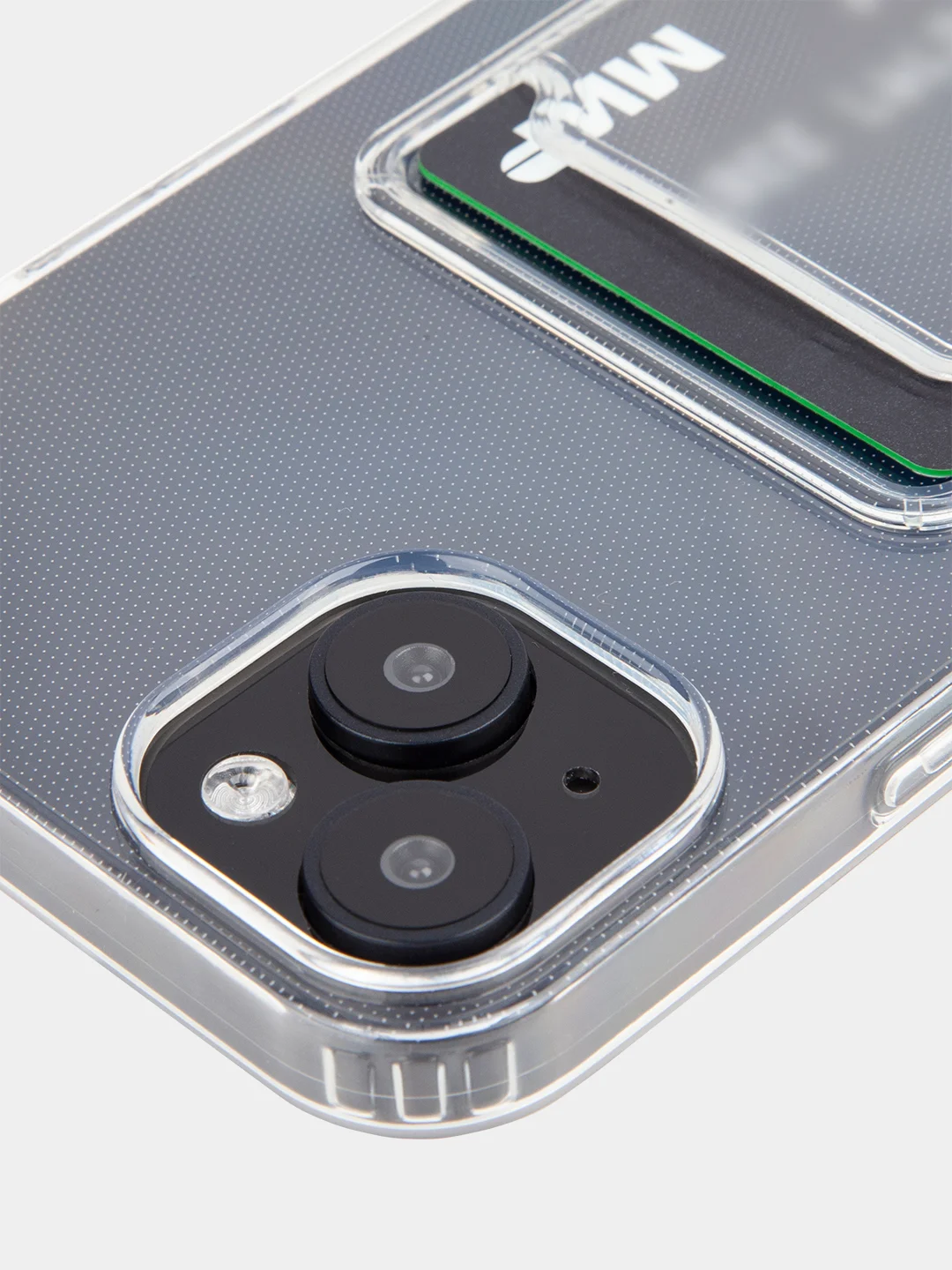 Прозрачный чехол для iPhone 15 Plus силиконовый ROSCO с карманом для карт и защитой камер, картхолдер