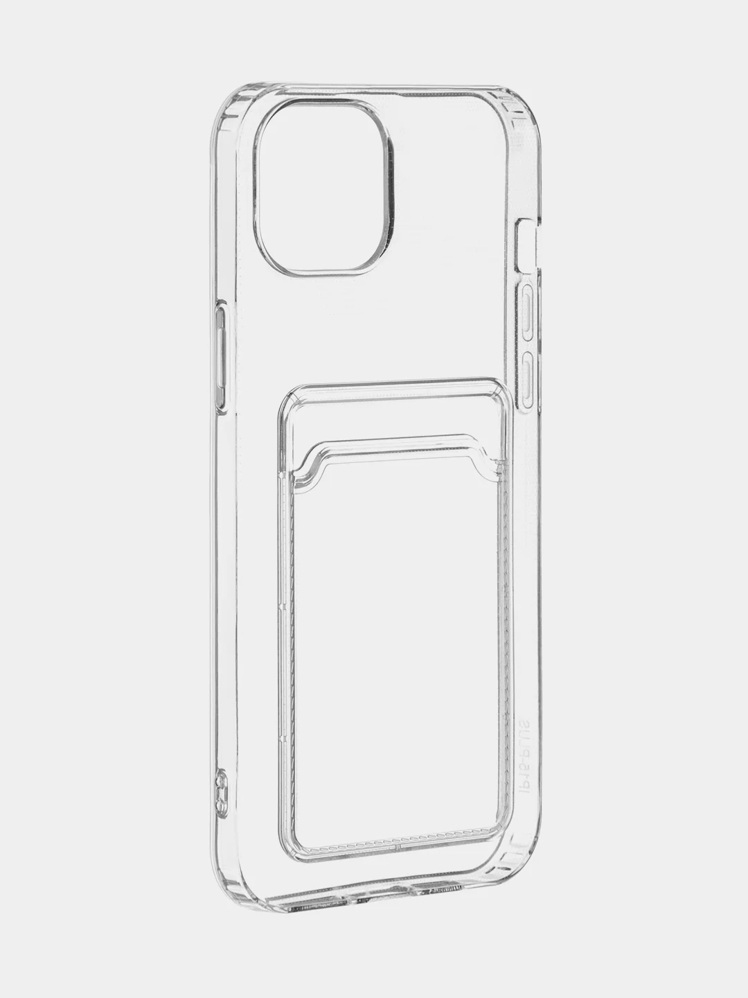 Прозрачный чехол для iPhone 15 Plus силиконовый ROSCO с карманом для карт и защитой камер, картхолдер