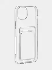 Прозрачный чехол для iPhone 15 Plus силиконовый ROSCO с карманом для карт и защитой камер, картхолдер