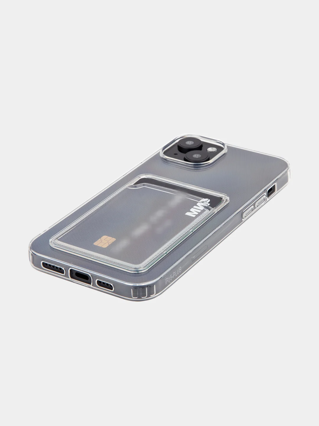 Прозрачный чехол для iPhone 15 Plus силиконовый ROSCO с карманом для карт и защитой камер, картхолдер