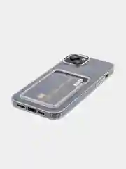 Прозрачный чехол для iPhone 15 Plus силиконовый ROSCO с карманом для карт и защитой камер, картхолдер