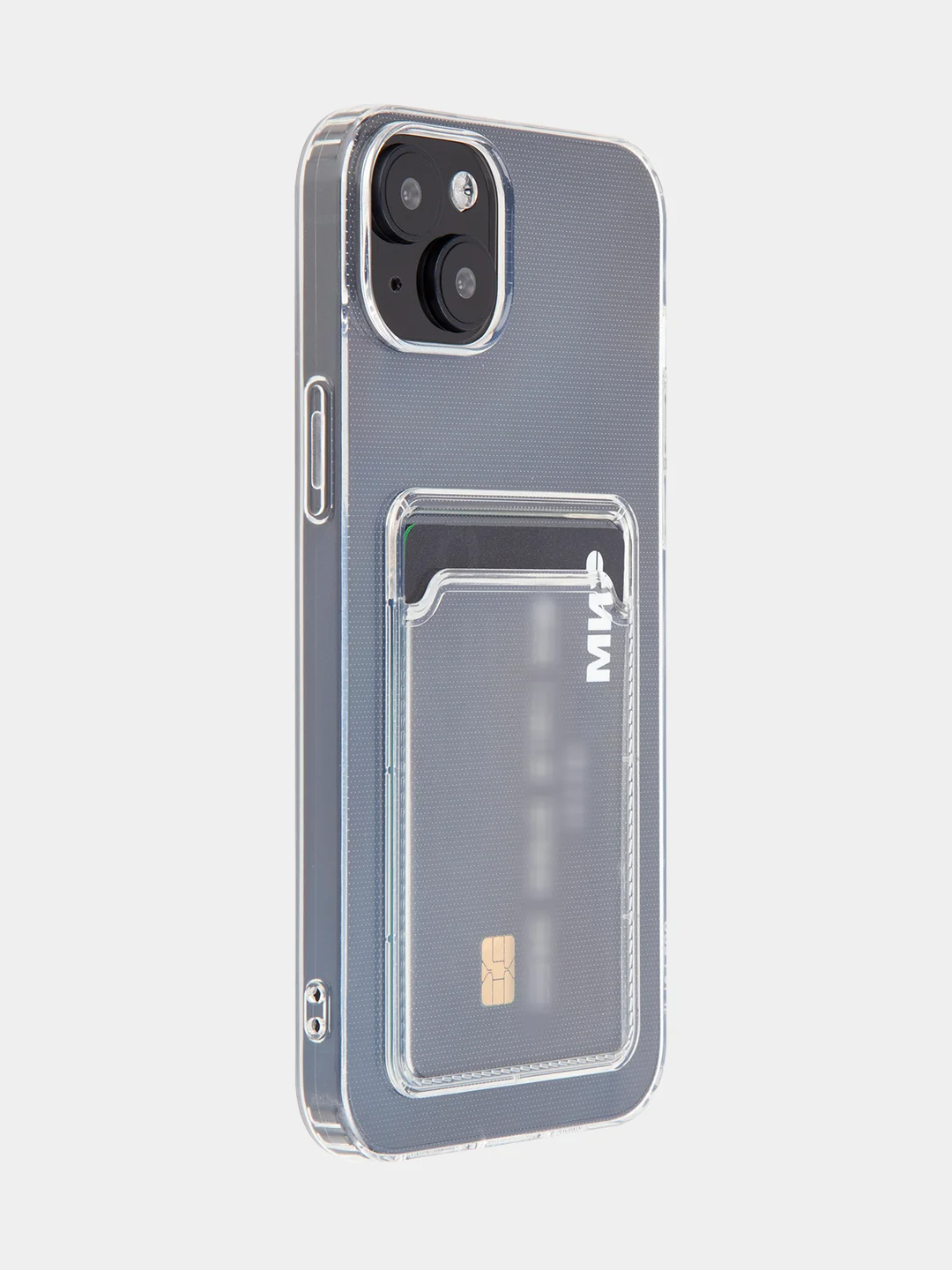 Прозрачный чехол для iPhone 15 Plus силиконовый ROSCO с карманом для карт и защитой камер, картхолдер
