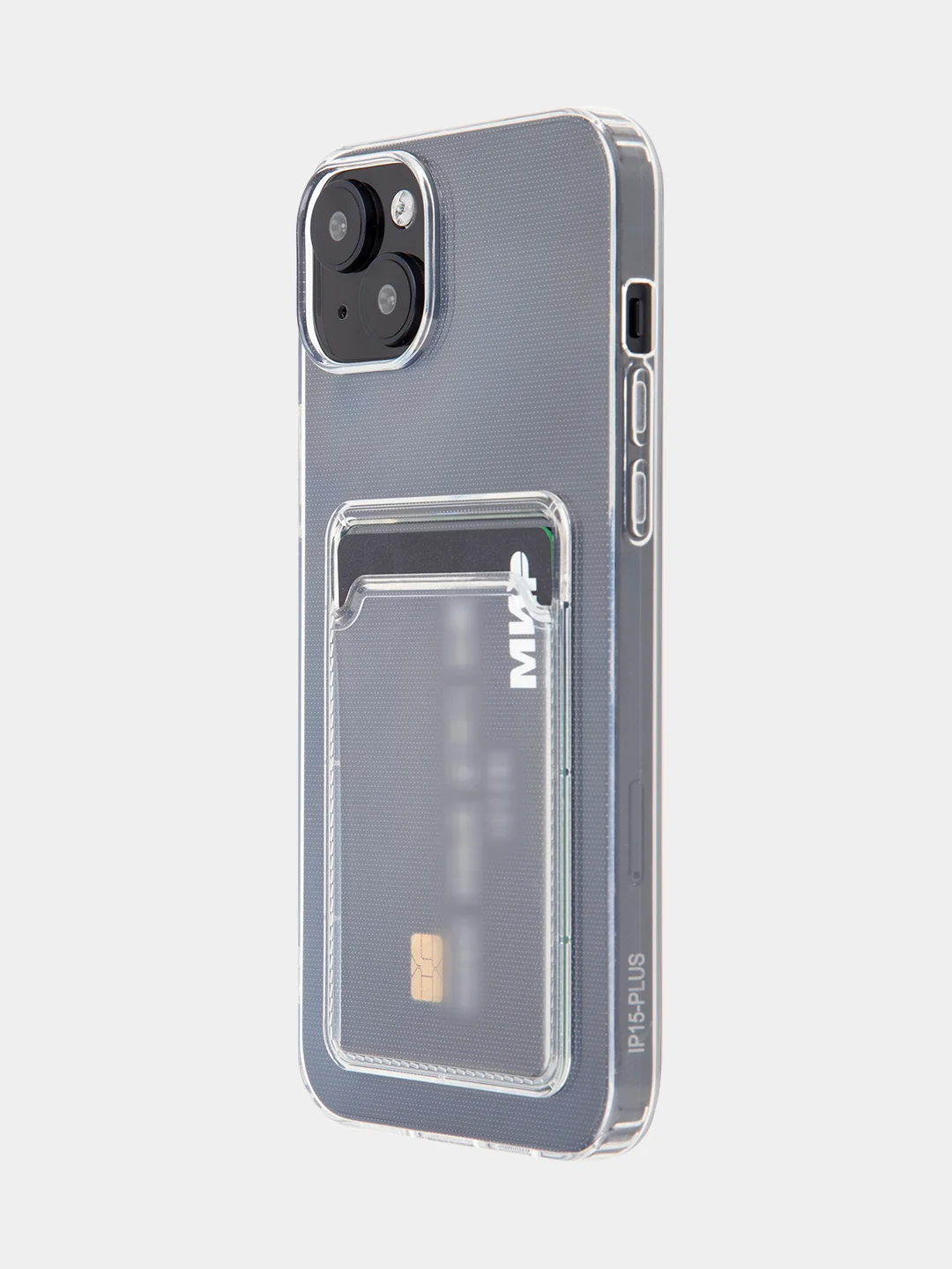 Прозрачный чехол для iPhone 15 Plus силиконовый ROSCO с карманом для карт и защитой камер, картхолдер