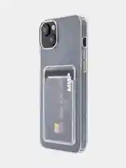 Прозрачный чехол для iPhone 15 Plus силиконовый ROSCO с карманом для карт и защитой камер, картхолдер