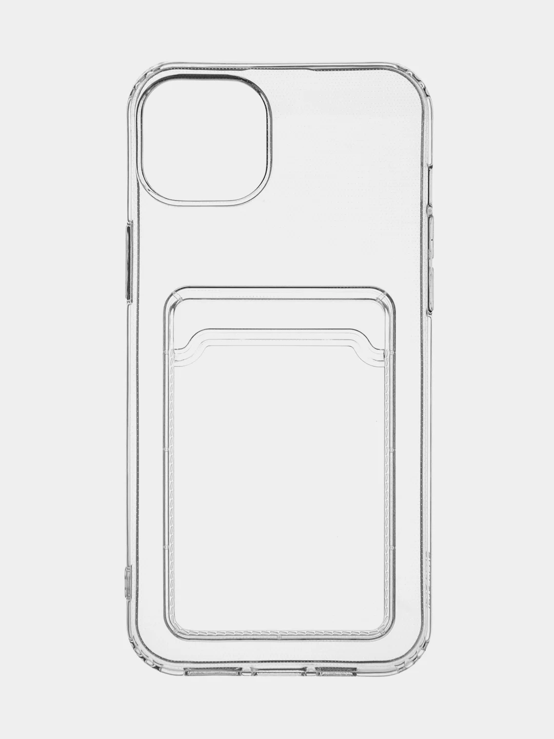 Прозрачный чехол для iPhone 15 Plus силиконовый ROSCO с карманом для карт и защитой камер, картхолдер