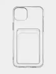 Прозрачный чехол для iPhone 15 Plus силиконовый ROSCO с карманом для карт и защитой камер, картхолдер