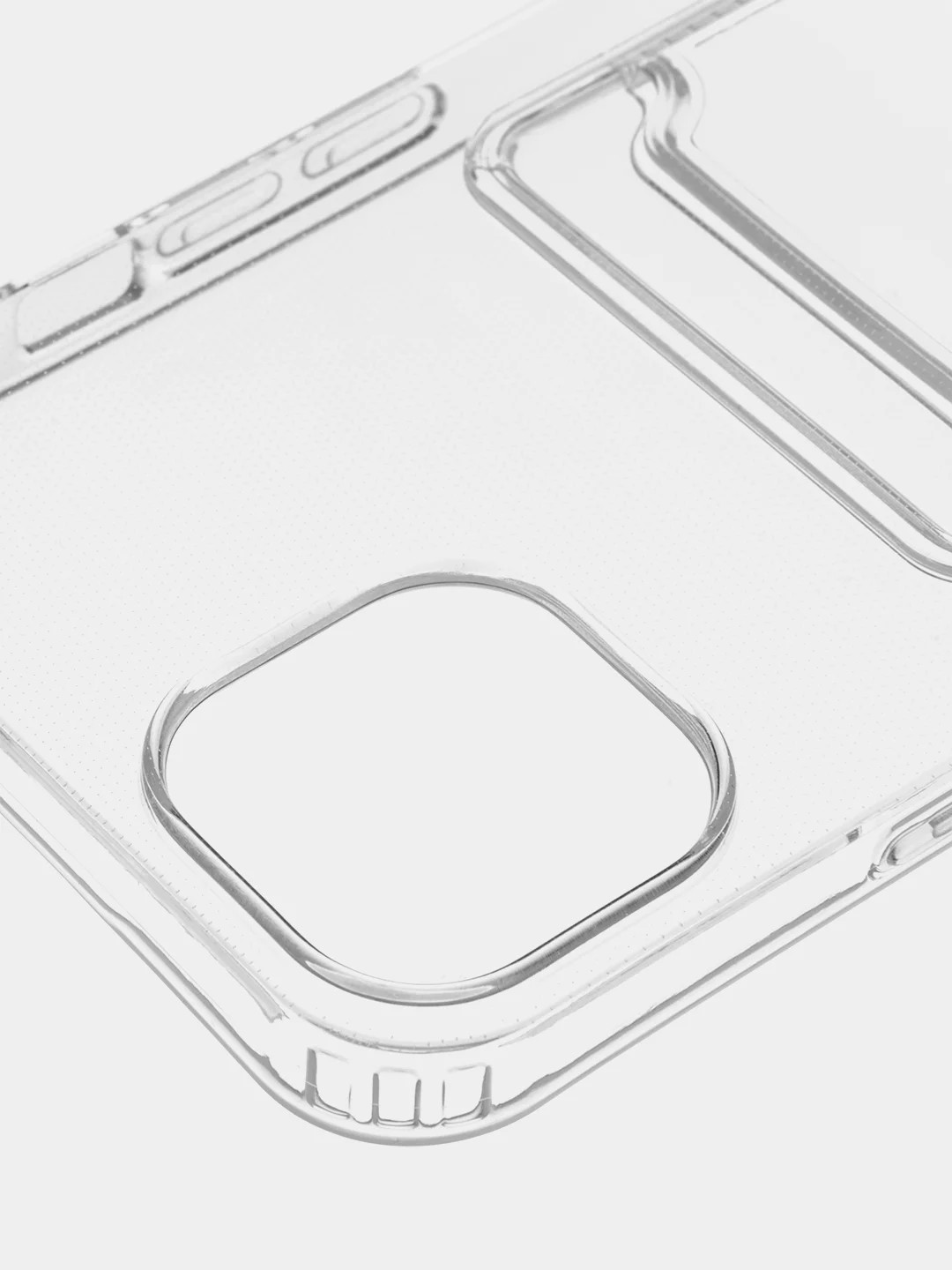 Прозрачный чехол для iPhone 15 Plus силиконовый ROSCO с карманом для карт и защитой камер, картхолдер