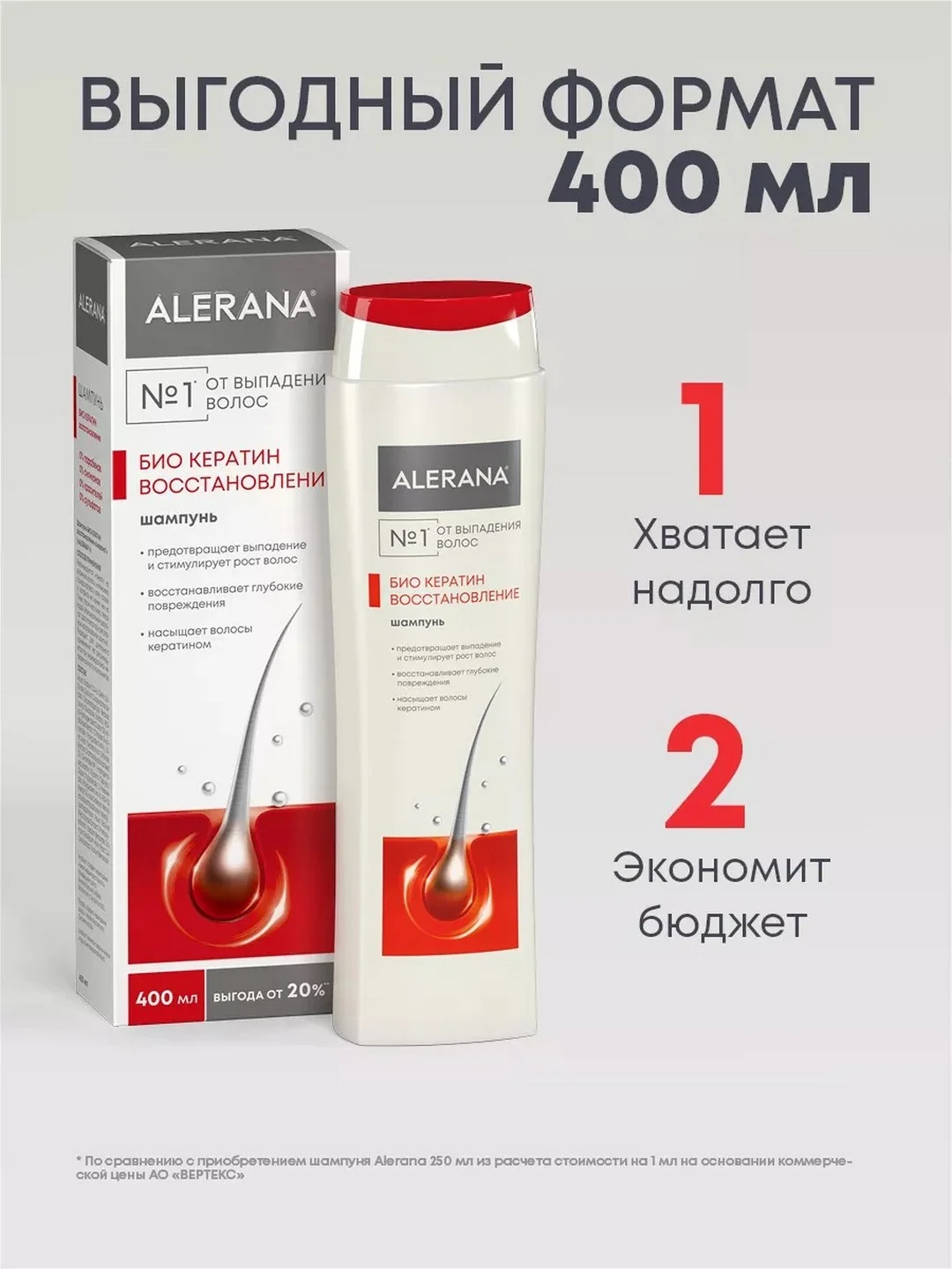 Шампунь для восстановления волос с кератином Алерана, бессульфатный