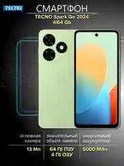 Зеленый смартфон Tecno Spark Go 2024 4/64ГБ