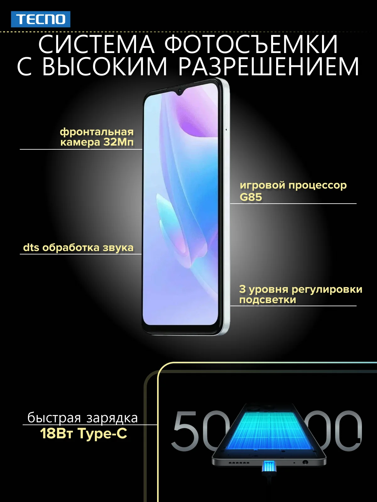 Белый смартфон TECNO Spark 20 8/128 ГБ