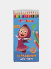 Карандаши цветные - 12 цветов, корпус деревянный, трехгранные