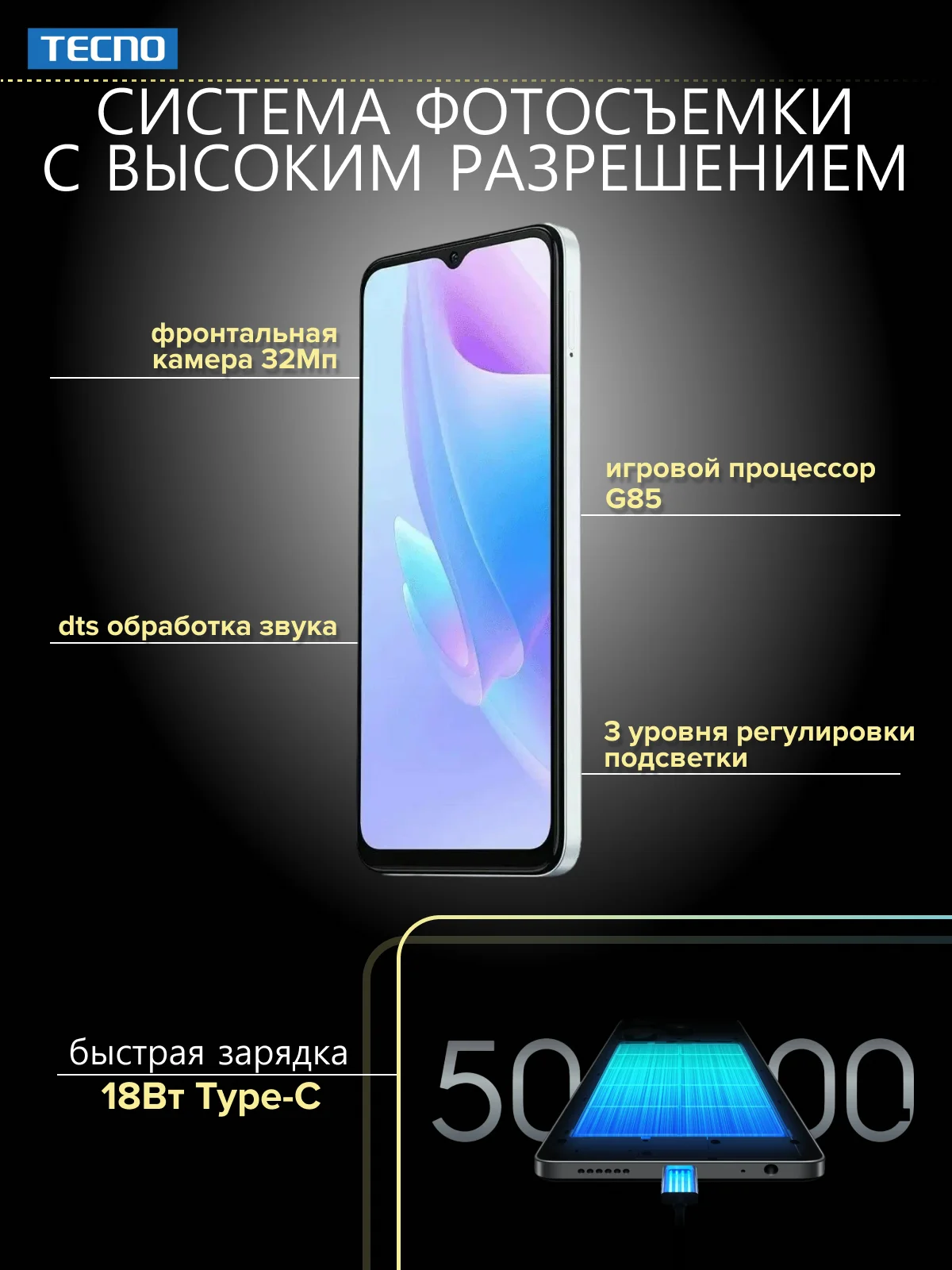 Белый смартфон TECNO Spark 20 8/256ГБ