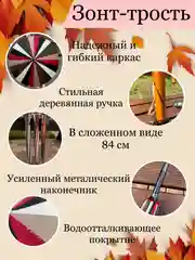 Белый зонт-трость разноцветный, с деревянной ручкой, диаметр 102 см, 24 спицы, антиветер