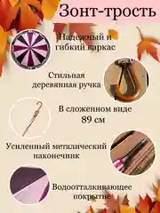 Фуксия зонт-трость разноцветный, с деревянной ручкой, диаметр 106 см, 16 спицы, антиветер