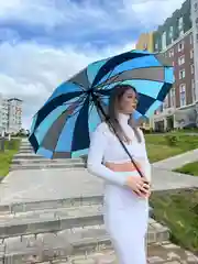 Синий зонт-трость разноцветный, с деревянной ручкой, диаметр 106 см, 16 спицы, антиветер