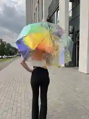 Зонт трость женский, прозрачный, 110 см, с белой ручкой