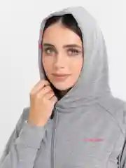 Серый меланж спортивный костюм с капюшоном, с ассимитричной молнией