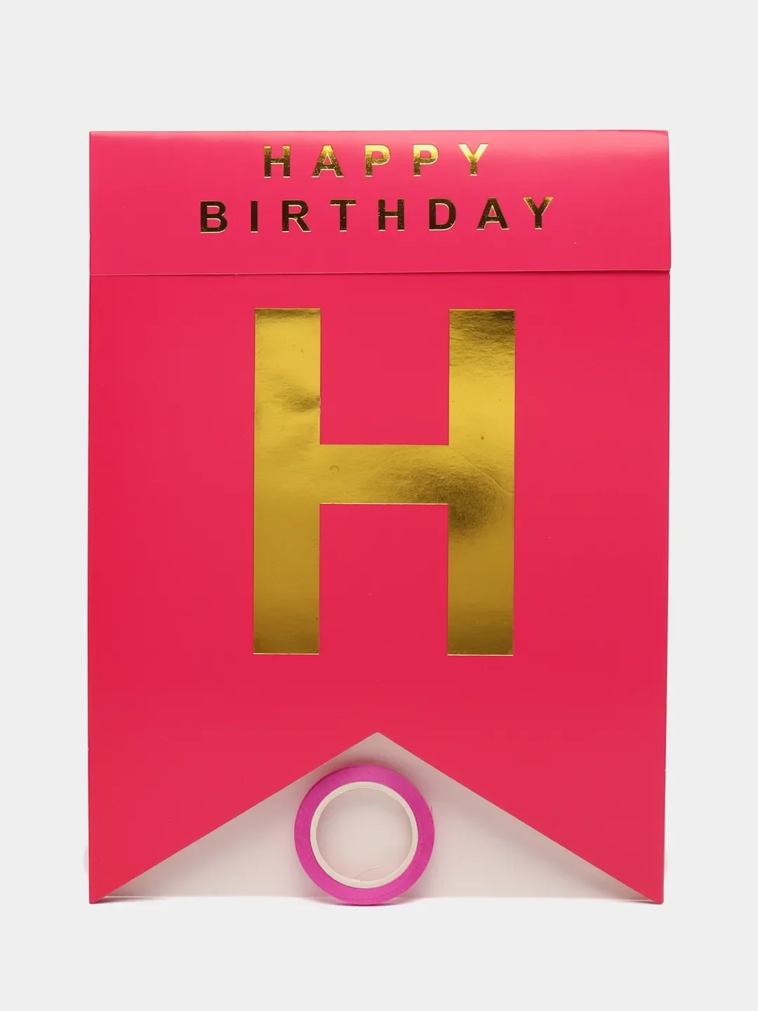 Розовый растяжка бумажная на день рождения, из букв, "Happy Birthday", 16х20 см