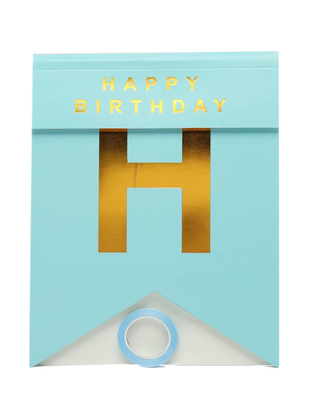 Голубой растяжка бумажная на день рождения, из букв, "Happy Birthday", 16х20 см