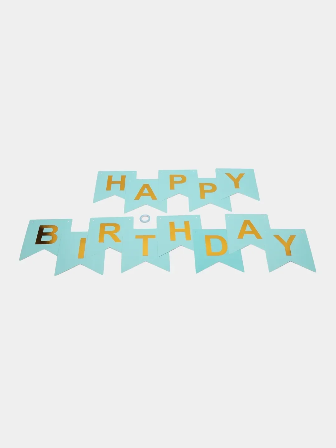 Голубой растяжка бумажная на день рождения, из букв, "Happy Birthday", 16х20 см