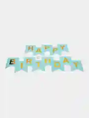 Голубой растяжка бумажная на день рождения, из букв, "Happy Birthday", 16х20 см