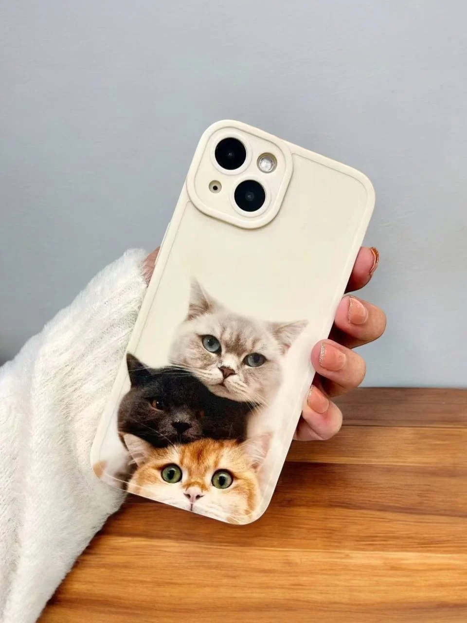 Бежевый меланж чехол для iPhone 11 12 13 14 15 Pro Max 7 8 XR X XS Plus mini с принтом айфон коты